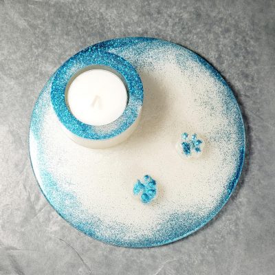 Teelichthalter Rund Weiß-Blau