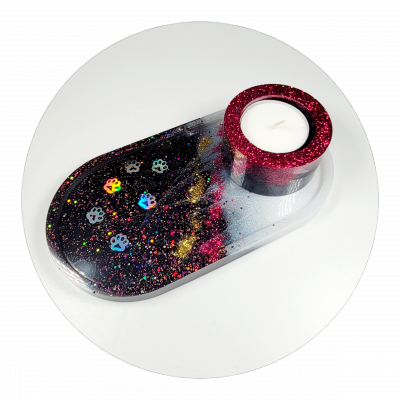 Teelichthalter oval Schwarz-rot