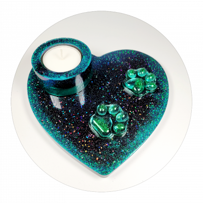 Teelicht Herz schwarz-grün